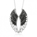 Black White Diamond 925 Silver Angel Wing Pendants Necklace Jewelry